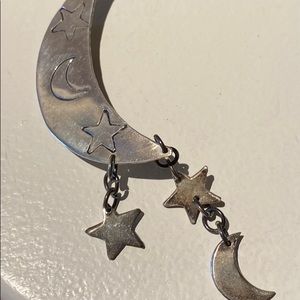 Sterling silver half moon stars Brooch Pin
